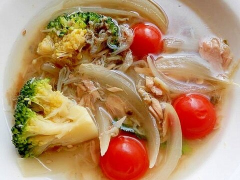 5分!?ふりかけ味❤ツナとブロコのジャコスープ♪